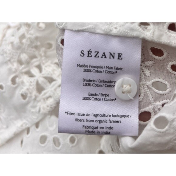 SEZANE Cara Shirt Cream Women’s Size 36 US 4 Eyelet Floral Puff Sleeve Button Up - Picture 15 of 15